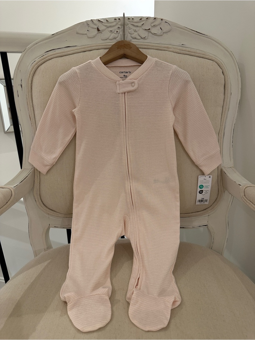 🩰 9 Mth Ballet Pale Pink Striped 100% Cotton Baby Footie One-Piece Sleeper NWT